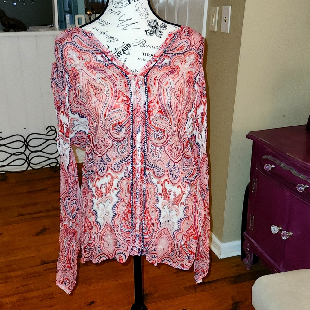 3/$20 Lucky Brand Sheer Paisley Tunic Blouse Size XL